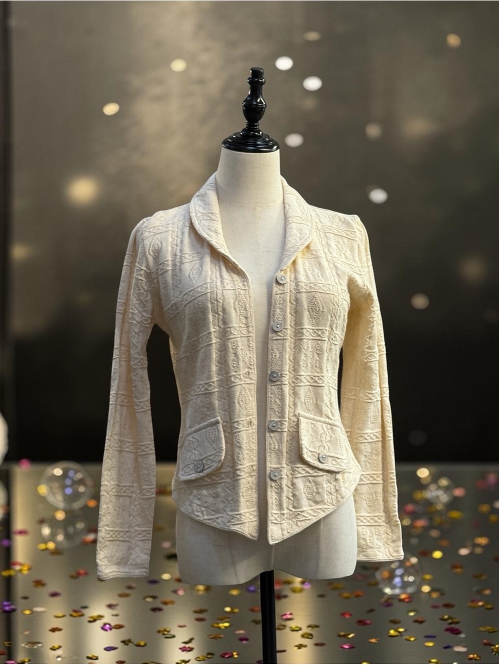 Vintage Vasco Designs Cream Cardigan – 100% Cotton – Made in Peru – Size Small